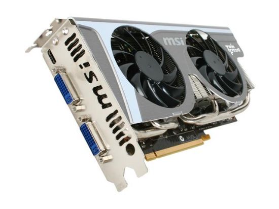 Picture of MSI N460GTX TWIN FROZR II SOC GeForce GTX 460 1 GB GDDR5 PCI-E X16 DUAL DVI DUAL LINK 1 x MINI DP VIDEO CARD 