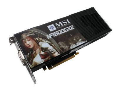 Picture of MSI N9800GX2 M2D1G GeForce 9800 GX2 1GB (512MB per GPU) 512-bit (256-bit per GPU) GDDR3 PCI Express 2.0 x16 HDCP Ready SLI Suppor