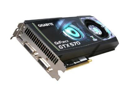 Picture of GIGABYTE GV N570D5 13I B GeForce GTX 570 (Fermi) 1280MB 320-bit GDDR5 PCI Express 2.0 x16 HDCP Ready SLI Support Video Card