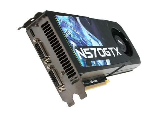 Picture of MSI N570GTX M2D12D5 GeForce GTX 570 (Fermi) 1280MB 320-bit GDDR5 PCI Express 2.0 x16 HDCP Ready SLI Support Video Card