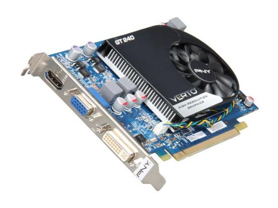 Picture of PNY VCGGT2405G5XXB GeForce GT 240 512MB 128-bit GDDR5 PCI Express 2.0 x16 HDCP Ready Video Card