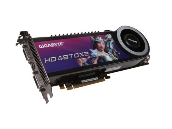 Picture of GIGABYTE GV-R487X2-2GH-B Radeon HD 4870 X2 2GB 512-bit (256-bit x 2) GDDR5 PCI Express 2.0 x16 HDCP Ready CrossFireX Support Video Card