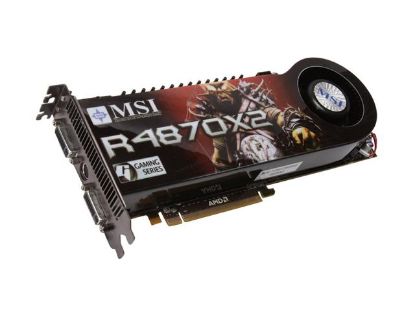 Picture of MSI R4870X2 T2D2G OC Radeon HD 4870 X2 2GB 512-bit (256-bit x 2) GDDR5 PCI Express 2.0 x16 HDCP Ready CrossFireX Support Video Card