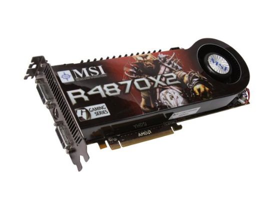 Picture of MSI R4870X2T2D2GOC Radeon HD 4870 X2 2GB 512-bit (256-bit x 2) GDDR5 PCI Express 2.0 x16 HDCP Ready CrossFireX Support Video Card