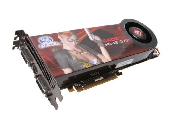 Picture of SAPPHIRE 100251SR Radeon HD 4870 X2 2GB 512-bit (256-bit x 2) GDDR5 PCI Express 2.0 x16 HDCP Ready CrossFireX Support Video Card