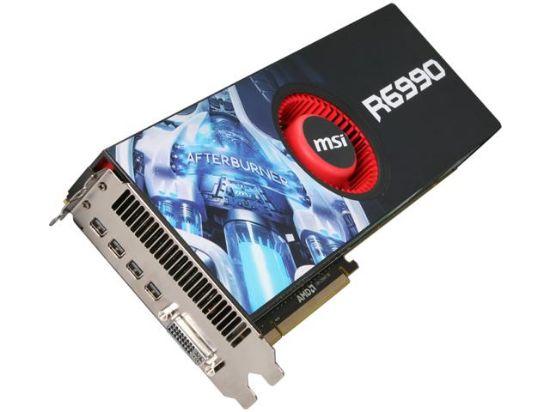 Picture of MSI R6990-4PD4GD5 Radeon HD 6990 4GB 256-bit GDDR5 PCI Express 2.1 x16 HDCP Ready CrossFireX Support Video Card with Eyefinity