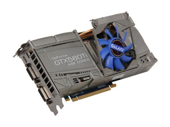 Picture of GALAXY 56NKH3HS4GNK GeForce GTX 560 Ti - 448 Cores (Fermi) 1280MB 320-bit GDDR5 PCI Express 2.0 x16 HDCP Ready SLI Support Video Card