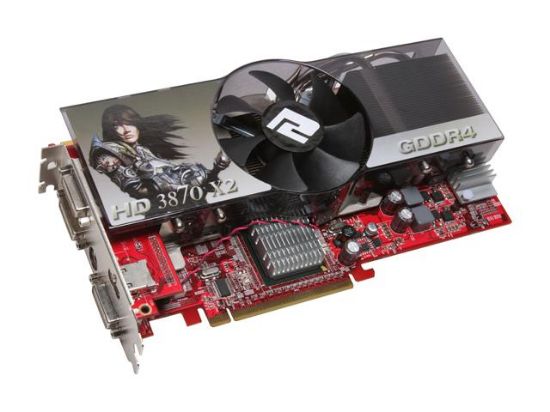 Picture of POWERCOLOR AX3870X21GBD4PH Radeon HD 3870 X2 1GB 512-bit (256-bit x 2) GDDR4 PCI Express x16 HDCP Ready CrossFireX Support Video Card
