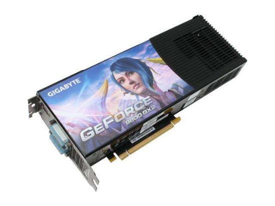 Picture of GIGABYTE GV-NX98X1GHI-B GeForce 9800 GX2 1GB (512MB per GPU) 512-bit (256-bit per GPU) GDDR3 PCI Express 2.0 x16 HDCP Ready SLI Support Video Card