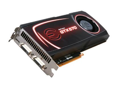 Picture of EVGA 012 P3 1570 A1 GeForce GTX 570 (Fermi) 1280MB 320-bit GDDR5 PCI Express 2.0 x16 HDCP Ready SLI Support Video Card