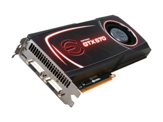 Picture of EVGA 012 P3 1570 A2 GeForce GTX 570 (Fermi) 1280MB 320-bit GDDR5 PCI Express 2.0 x16 HDCP Ready SLI Support Video Card